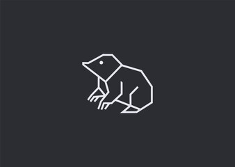 A simple geometric line mole logo featuring minimal curved lines forming its snout and compact body, conveying determination, earthiness, and subtle strength