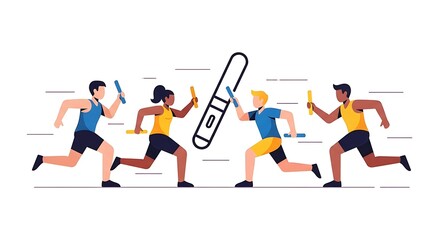 Obraz premium Diverse Athletes Competing in a Relay Race with a Pregnancy Test Baton.