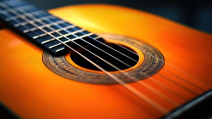 Close-up acoustic guitar soundhole