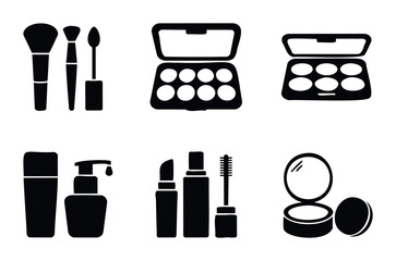 Collection of cosmetic icons for makeup and skincare application, useful for beauty product promotion and digital wellness resources