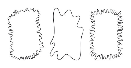 Abstract wavy line shapes and frames in bold black outlines on a white background, perfect for graphic overlays and minimalist branding concepts.