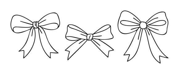 Collection of three hand drawn bow elements perfect for gift wrapping decoration party invitations and festive celebration designs