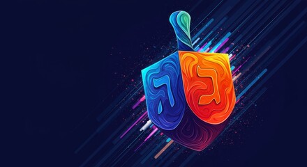 Vibrant dreidel for Hanukkah holiday celebration. Colorful Jewish toy for happy festival of lights. Modern religious symbol.