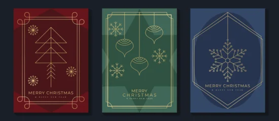 Selbstklebende Fototapeten Sportgeschäft Christmas card vector illustration with minimal gold line ornaments. Elegant design for holiday cards and celebration themes.  © TWINS DESIGN STUDIO