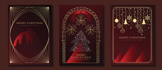 Gordijnen Gekleurd Glas Christmas card vector illustration with modern gold line decoration. Elegant design for greeting cards and winter themes.  © TWINS DESIGN STUDIO