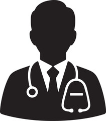 Black Silhouette Icon of a Doctor with Stethoscope on White Background physician medical professional on transparent background