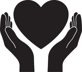 Black silhouette of two hands holding a heart shape love care on transparent background