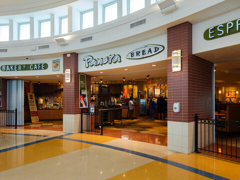 Ohio Tpke, Genoa, OH - Sep 11, 2022: Wide view of Panera Bread restaurant at Wyandot Service Plaza