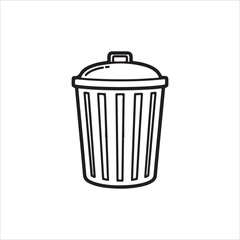 Simple black and white line art icon of a trash can with a lid