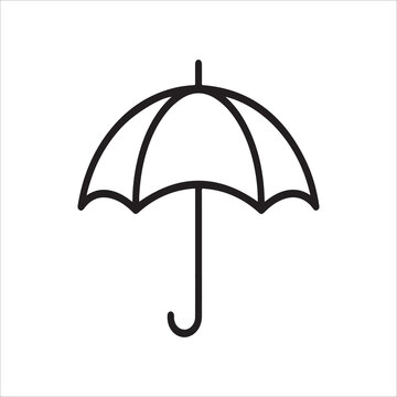Simple black outline icon of an open umbrella for rain protection
