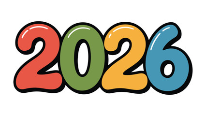 Year 2026 Typography: Playful depiction of the year 2026, composed in vibrant, eye-catching typography, suggesting a sense of anticipation and hope.