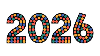 2026: A visual representation of the year 2026, composed of colorful dots, symbolizing future and new beginnings. 
