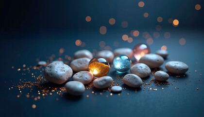 Naklejka premium still life with a mineral stones and dietary supplement capsules