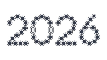 Modern Digital Representation of 2026: A clean and contemporary digital design showcases the year 2026, using interconnected circular patterns to form the numerals.