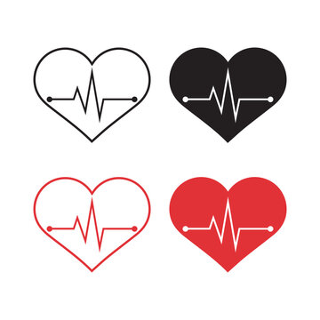 Heart shape pulse icon set for medical and health design. Hearbeat Vector Illustration