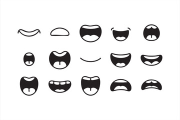 Cartoon mouth expression set for emojis, characters, and animation design