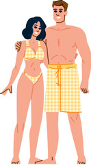 Young couple enjoying summer holiday wearing swimwear