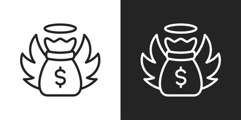 Angel Investor Icon In Black And White Line Style