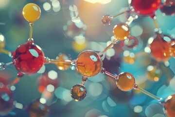 Glass molecule structure illustrating chemical bonds, atoms, and scientific research in chemistry, biology, and medicine