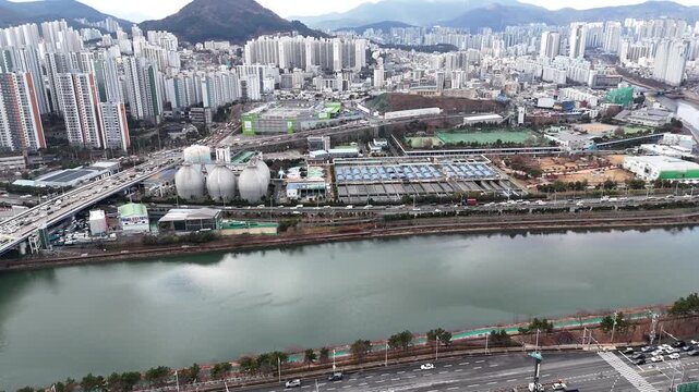 Busan city view, Drone footage, South Korea