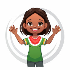 Flat vector cartoon character with cheerful eyes and a wide friendly grin