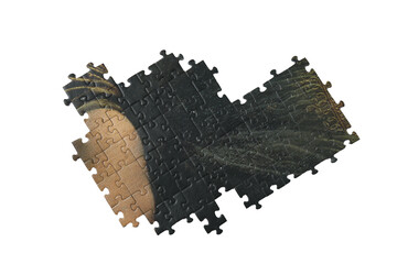 Scattered puzzles on a white background with selective focus.
