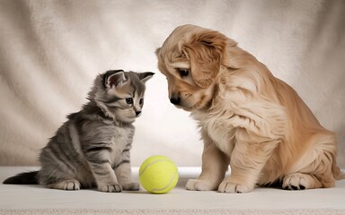 Cat and Dog Engaged in a Playful Moment