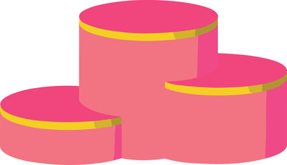 Pink top podium, golden yellow cylinders, ranking structure, award stage, competition success, vector illustration, stock design, achievement platform, display concept