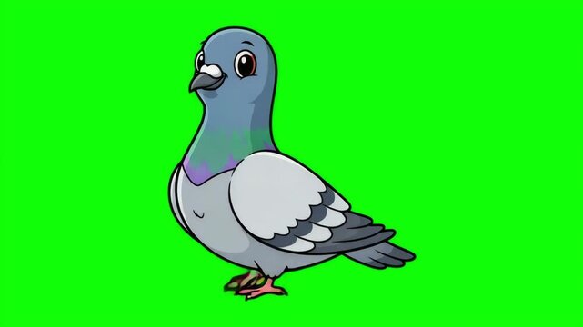 Cute Animated Cartoon Black Crow or Raven Bird Character on Green Screen for Chroma Key Compositing