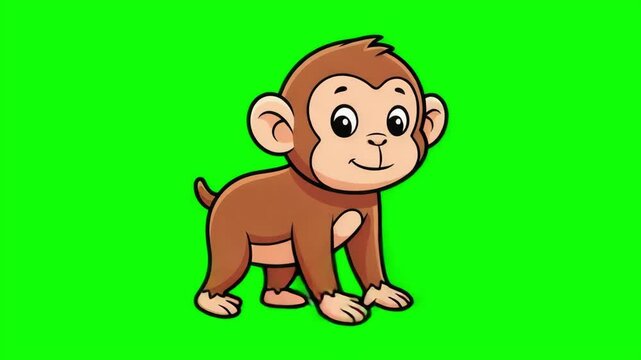 Cute Animated Cartoon Monkey or Ape Character Walking on Green Screen for Chroma Key Compositing