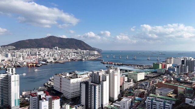Busan city view, Drone footage, South Korea
