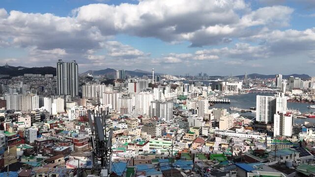 Busan city view, Drone footage, South Korea
