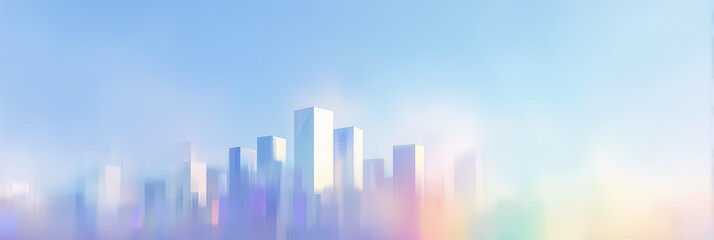 パステルカラーの光に包まれた幻想的で抽象的な都市のスカイラインの背景イラスト