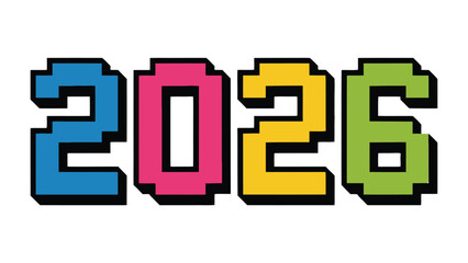Digital 2026: Bold, colorful pixelated numbers leap forward, inviting a sense of anticipation and the promise of new beginnings.