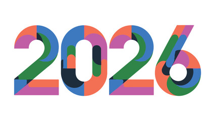 Colorful 2026: An abstract representation of the year 2026, using bold shapes and colors, symbolizes the possibilities of the future, innovation, progress, and change.