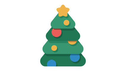 Obraz premium Festive Fir: A vibrantly illustrated Christmas tree adorned with colorful ornaments and a radiant star at its apex. A visual representation of holiday cheer.