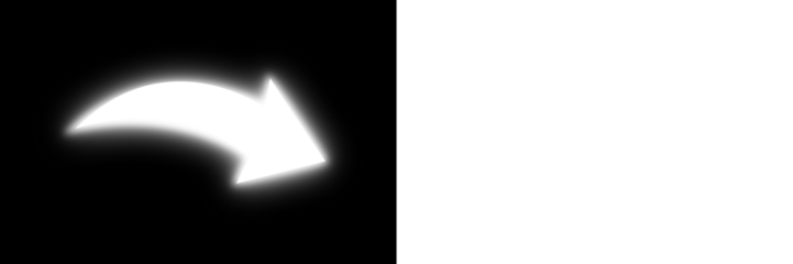 White glowing curved arrow pointer for clear direction and navigation guidance on transparent background