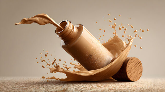 Dynamic Splash of Liquid Foundation with Floating Bottle

