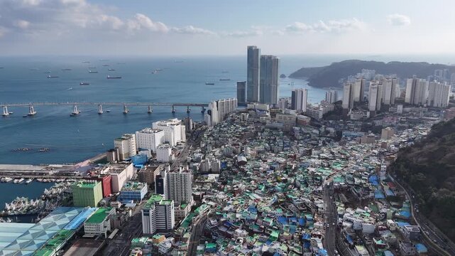 Busan city view, Drone footage, South Korea