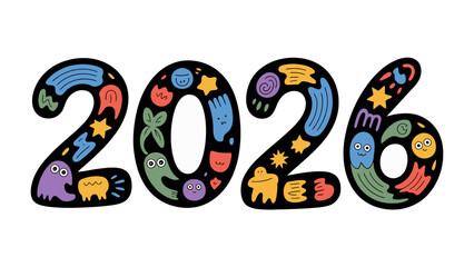 Future Year 2026: An illustrated depiction of the year 2026, where vibrant illustrations in each number, it represents the forward looking and anticipating the opportunities of future.