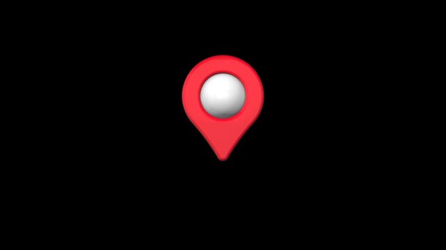 Looping animation of red map location pin bouncing on transparent background