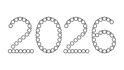 Year 2026: The number 2026 is artfully formed, using an arrangement of meticulously placed circular shapes. A minimalist design, it's perfect for conveying a sense of precision and forward-thinking.