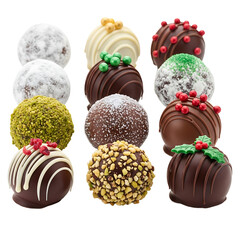 Holiday chocolate truffle assortment, isolated