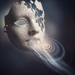 Melting Porcelain: A Surreal Journey Through Fragile Identity and Eroding Self, Where Cracked Masks Whisper Vulnerability in a Mystic Fog