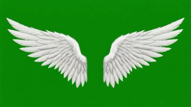 Angel Wings Animation on Green Screen Background Isolated Flapping Motion, Generative AI