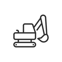 Excavator machine, linear icon. Construction and heavy equipment concept. Line with editable stroke.