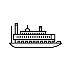 Obraz premium Steam boat outline icon. Steam boat black line illustration.