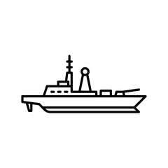 Obraz premium Naval ship outline icon. military ship black line illustration.