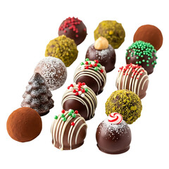 Holiday chocolate truffle assortment, isolated