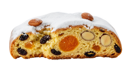 Christmas cake with powdered sugar and nuts